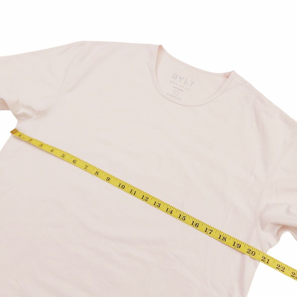 BYLT Basics Drop Cut T-Shirt Mens Large Beige Short Sleeve Curvy Hem Athleisure - Picture 10 of 10